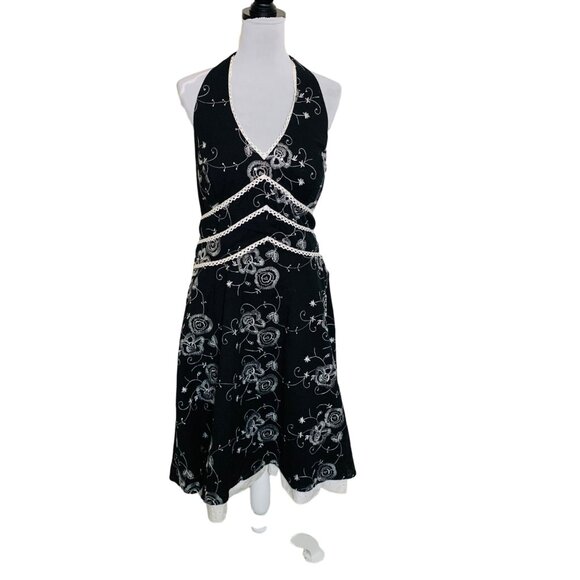 I.N. Studio Embroidered Sequin Halter Dress Size 14 Ruffle Tiered Eyelet V Neck - Picture 7 of 16